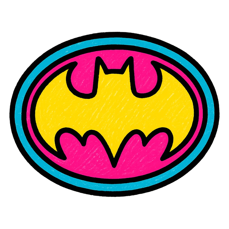 batman logo, pop art style, bright contrasting colors, comic book feel, no text sticker