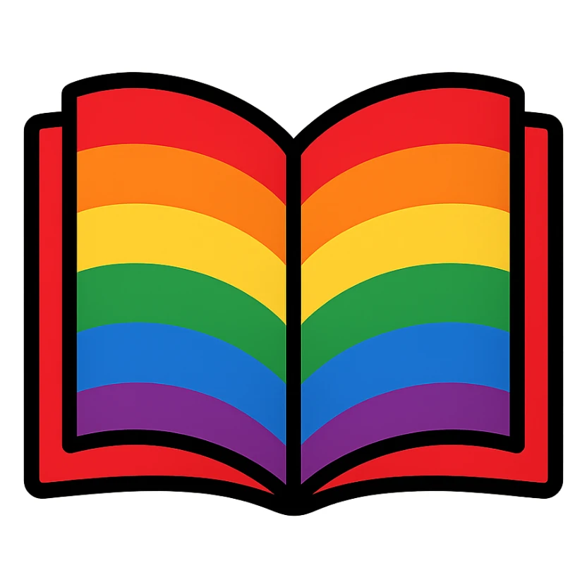 gay pride emoji, rainbow book, open pages, no background sticker
