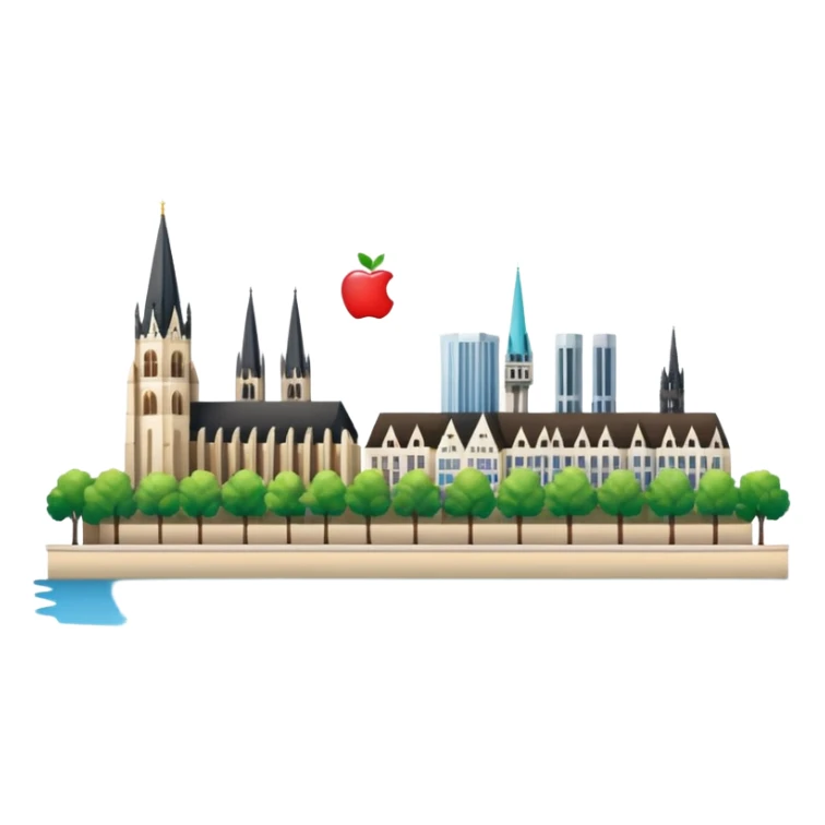 Rhine river and city skyline in Köln, Germany, apple emoji style, no border sticker