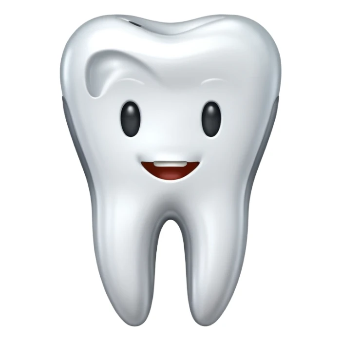 human tooth emoji, smooth chrome ceramic-metal texture, clean medical luxury aesthetic, isolated on white, no face sticker
