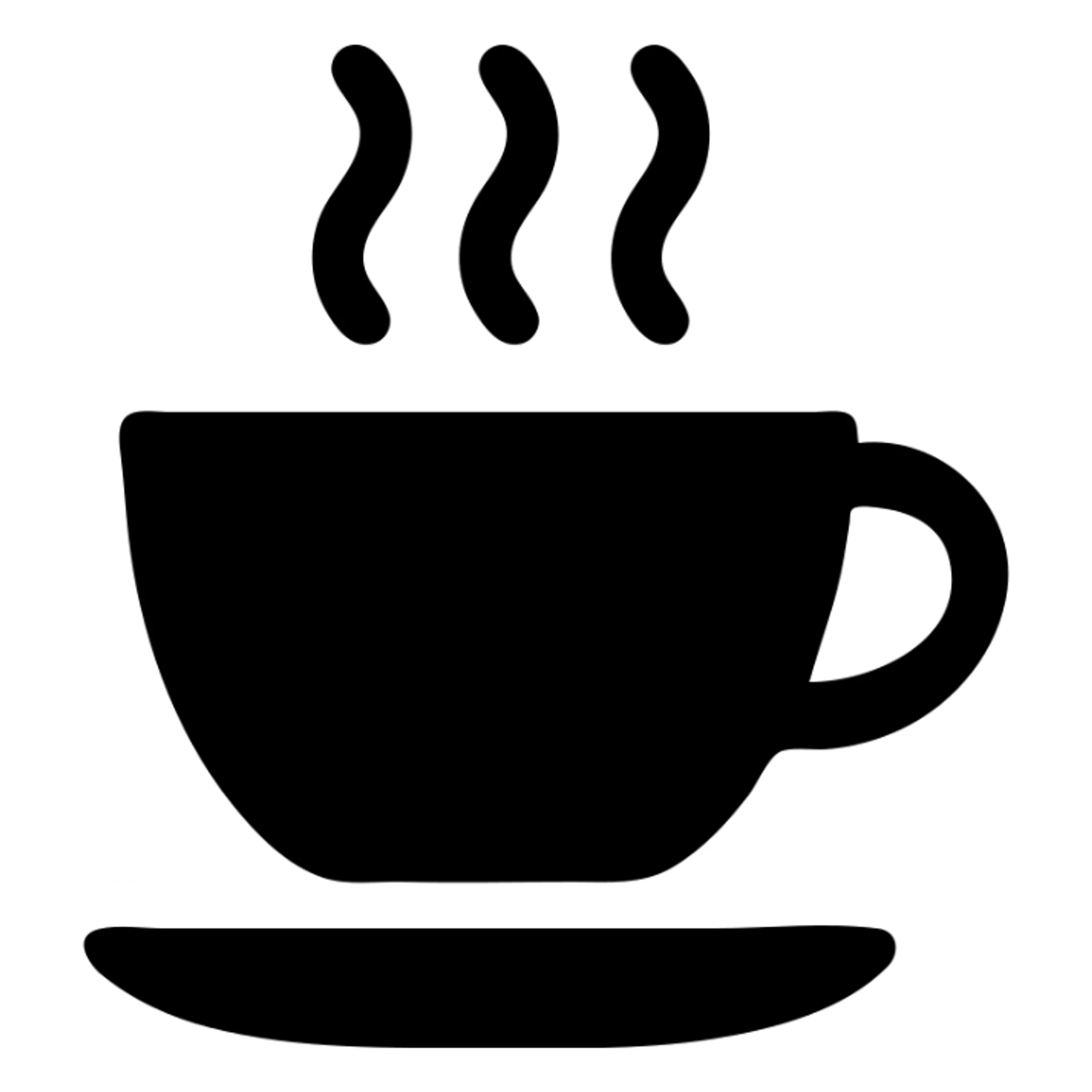 solid black filled icon of a coffee cup, minimal and bold, no color, no outline sticker