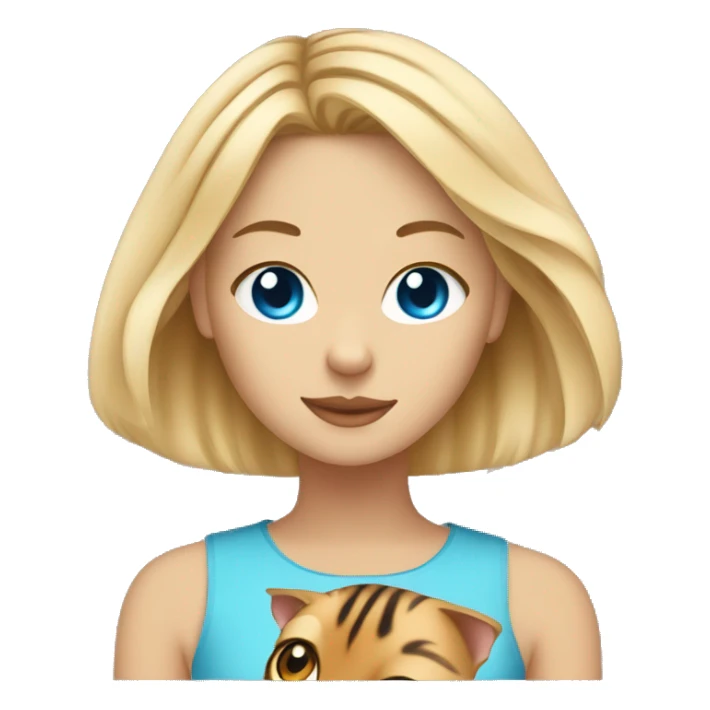 blonde girl with blue eyes and a bengal cat sticker