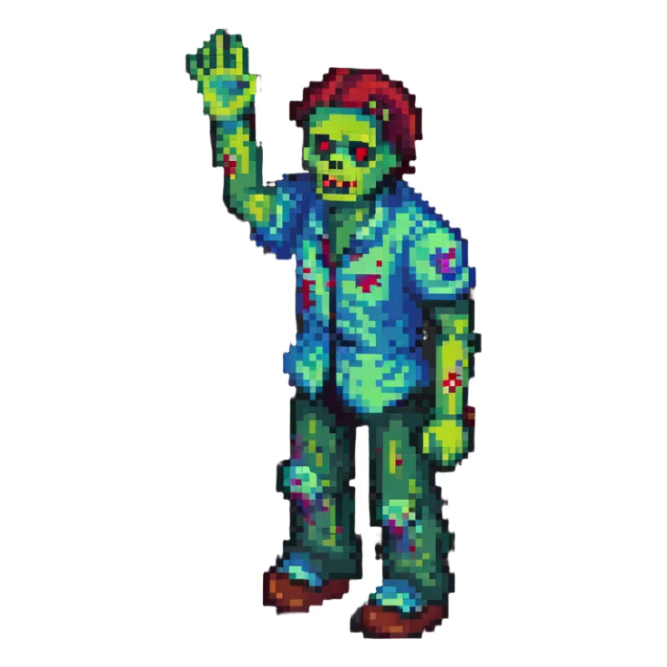 isometric zombie with one arm raised in the air sticker