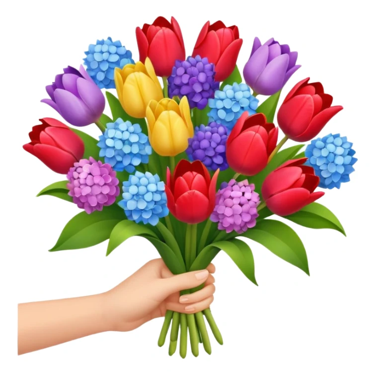 tulip, hyacinth and hydrangeas boquet in one hand held boquet sticker