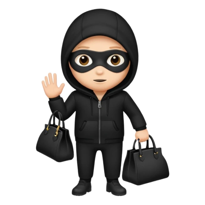 sneaky thief in black outfit holding a bag sticker