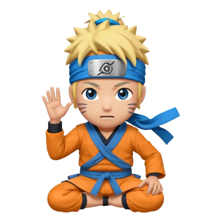 Naruto character in ninja pose with blue headband and bright eyes, apple emoji style sticker