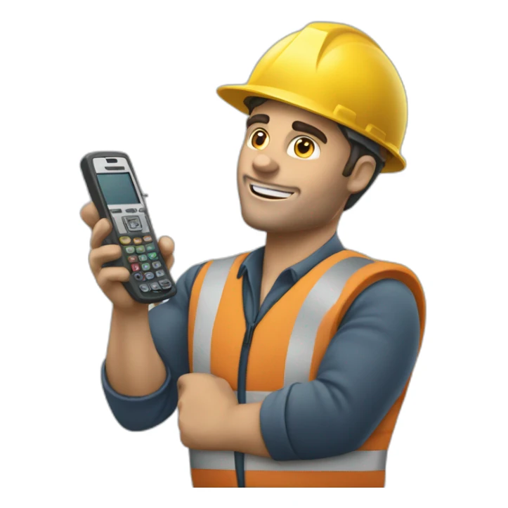 Trabajador con telefono motorola con numeros en la mano sticker