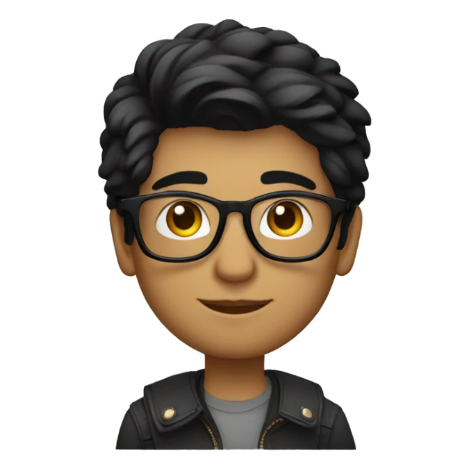 young male indian designer, black hair, aviator eyeglasses,  working on macbook sticker