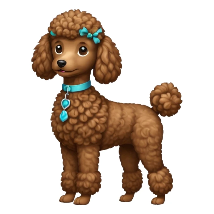 Create a full-body Apple-style emoji of a brown poodle sticker