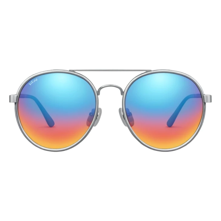 A pair of luxury sunglasses emoji with silver chrome frame, smooth rounded lenses, reflective metallic surface, high-end swag aesthetic, minimal and clean design, iOS emoji style, centered, white background sticker