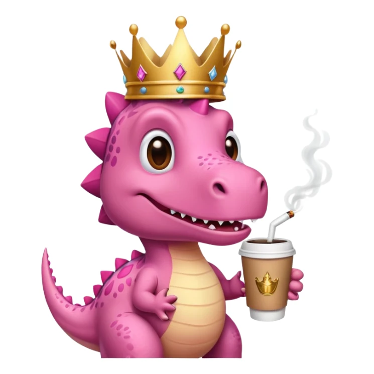 dinosauro rosa con il caffè e una sigaretta e una corona sticker