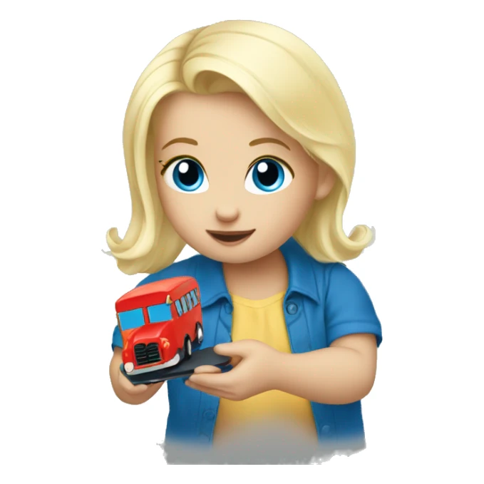 Baby Blonde hair blue eye playing with toy bus sticker