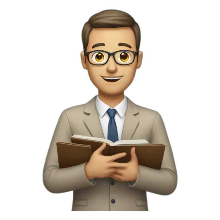 A teacher with an english book and an ipad sticker