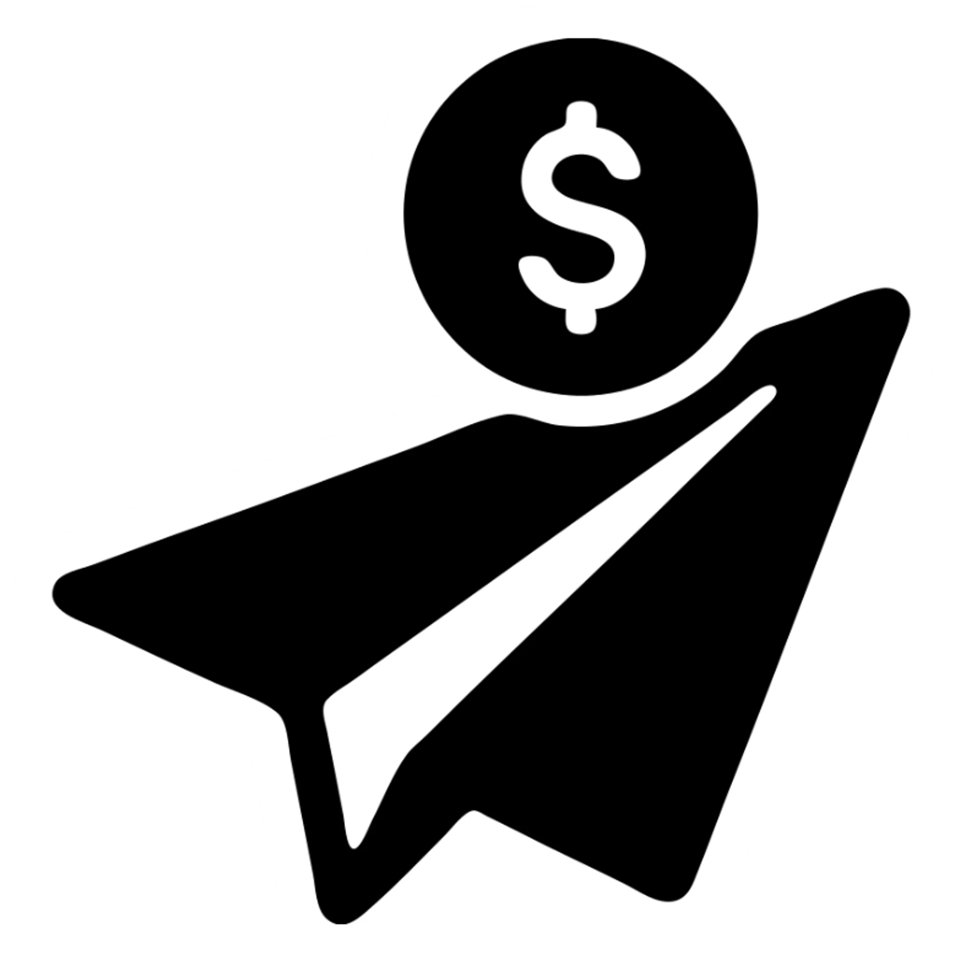 solid filled icon of a paper plane carrying a money symbol sticker