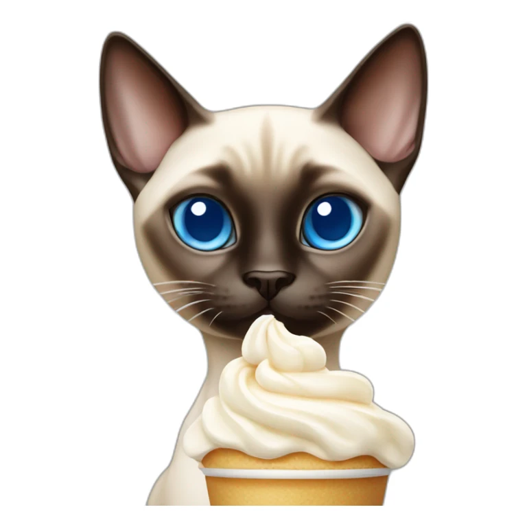 Siamese cat with blue eyes eating whipped cream sticker