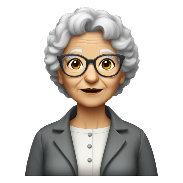 old lady grey glasses, Dark grey afrohair with a tan sticker