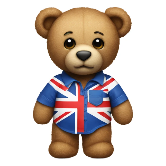 Teddy bear with Union Jack shirt with Union Jack flag sticker