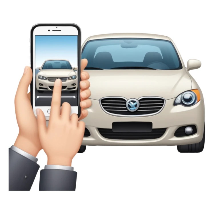 hand taking a iphone picture of a car sticker