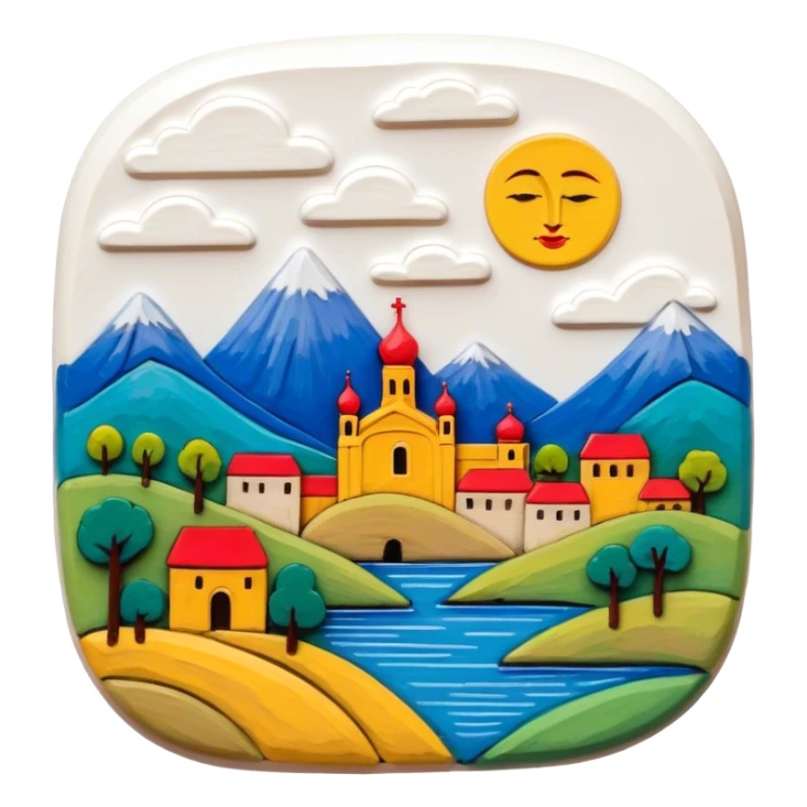 Lacquer miniature on papier-mâché icon, small painted scene on papier-mâché surface, fine brush strokes, vibrant colors, intricate details, minimalistic style, clean lines, transparent background. sticker