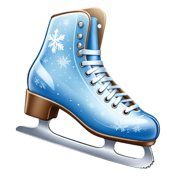 An icon showing In the background, twinkling lights, winter trees, and cheering spectators create a festive atmosphere. a pair of elegant ice skates gliding across a smooth, frozen rink with snowflakes in the air. Transparent background highlights the grace and charm of ice skating. sticker
