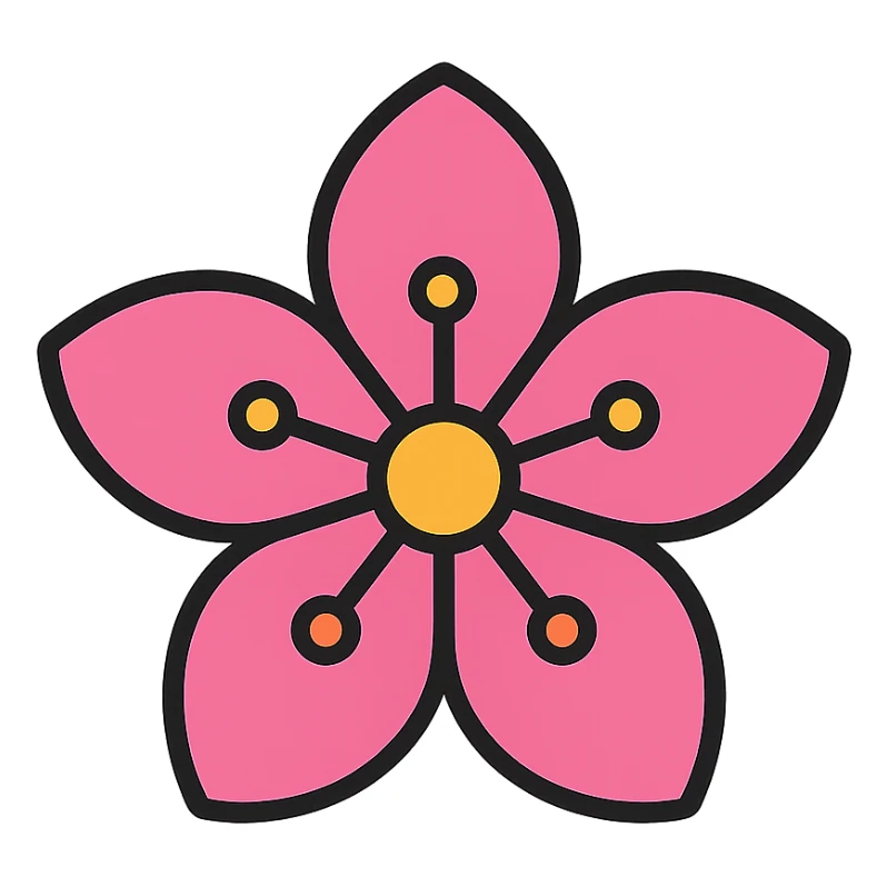 sakura cherry blossom, color outline icon style sticker