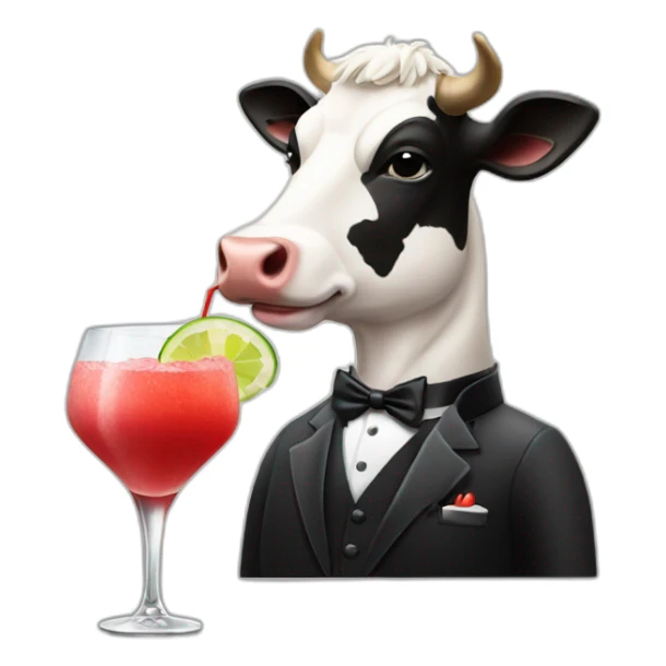 cow wearing a tuxedo drinking a daiquiri sticker