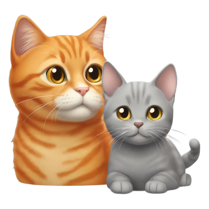 One orange cats with one small cute grey cat sticker