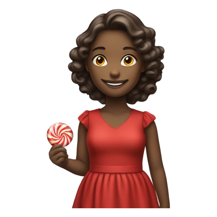 smiling girl in red dress with candy background sticker