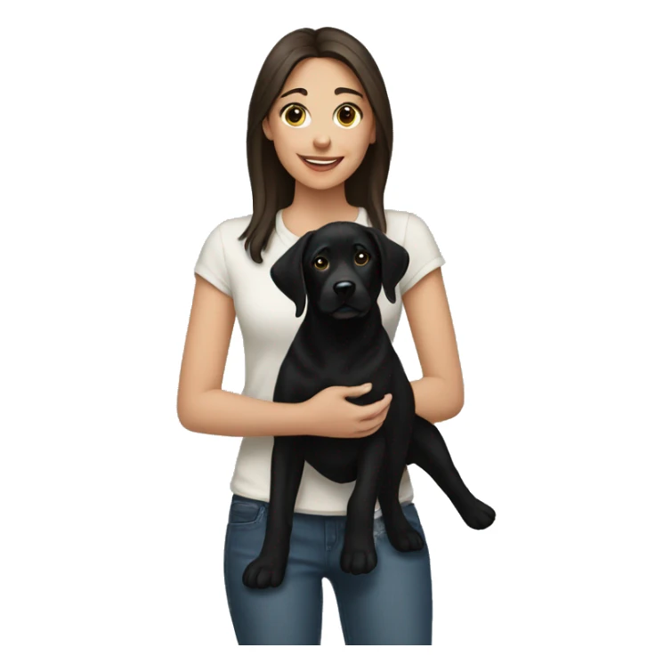 brunette girl holding black lab mix sticker