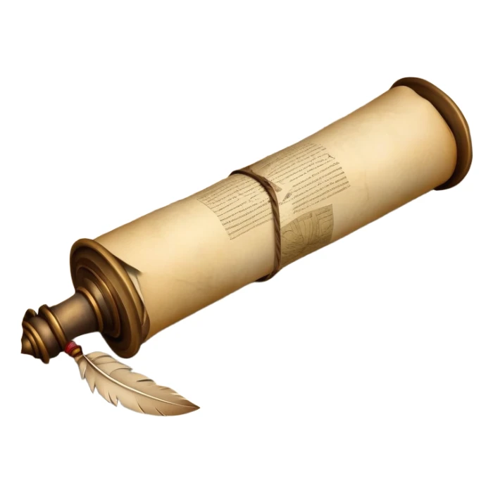 An icon featuring an ancient scroll, a quill, and a historical map, symbolizing the study of history. The design includes a timeline with key historical events and artifacts, capturing the essence of the past. Transparent background highlights the exploration of historical events and knowledge. sticker