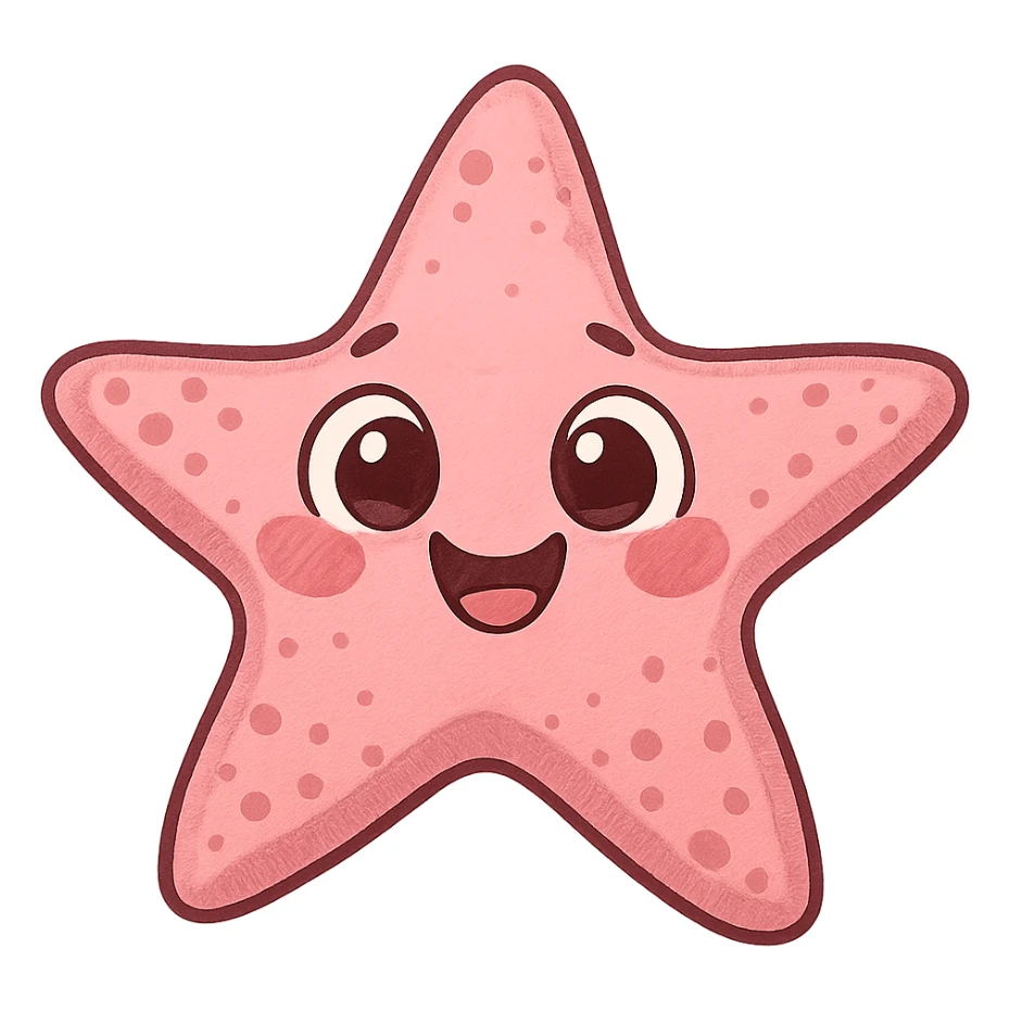 a cute pink starfish, original design, big eyes, blushing cheeks, joyful sticker