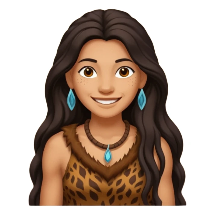 smiling cave woman with long hair and animal skin clothing sticker