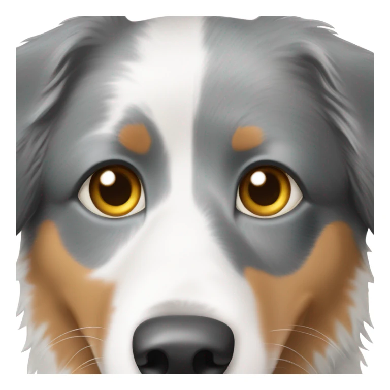 Australian shepherd dog with tri half right eye, white left side, white left ear sticker
