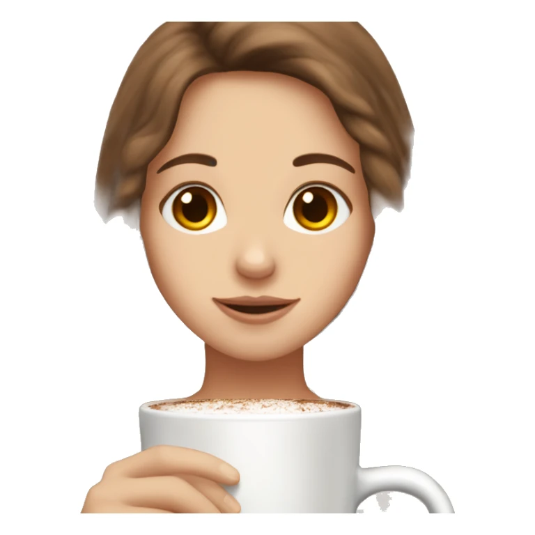 white girl with brown long hair and a hot chocolate sticker