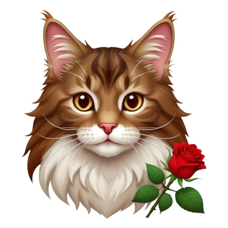 A cute  little  brown and white Maine coon and rose sticker