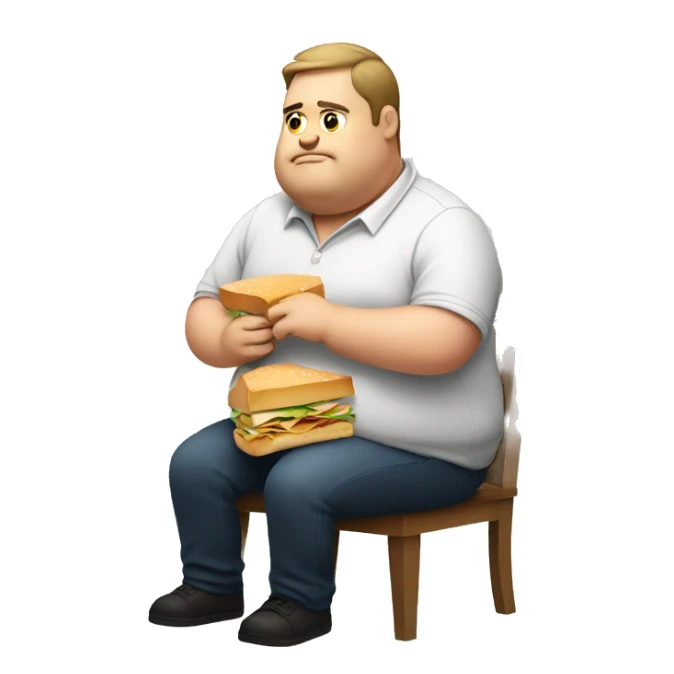 Fat man with square shirt eating sandwich  sticker