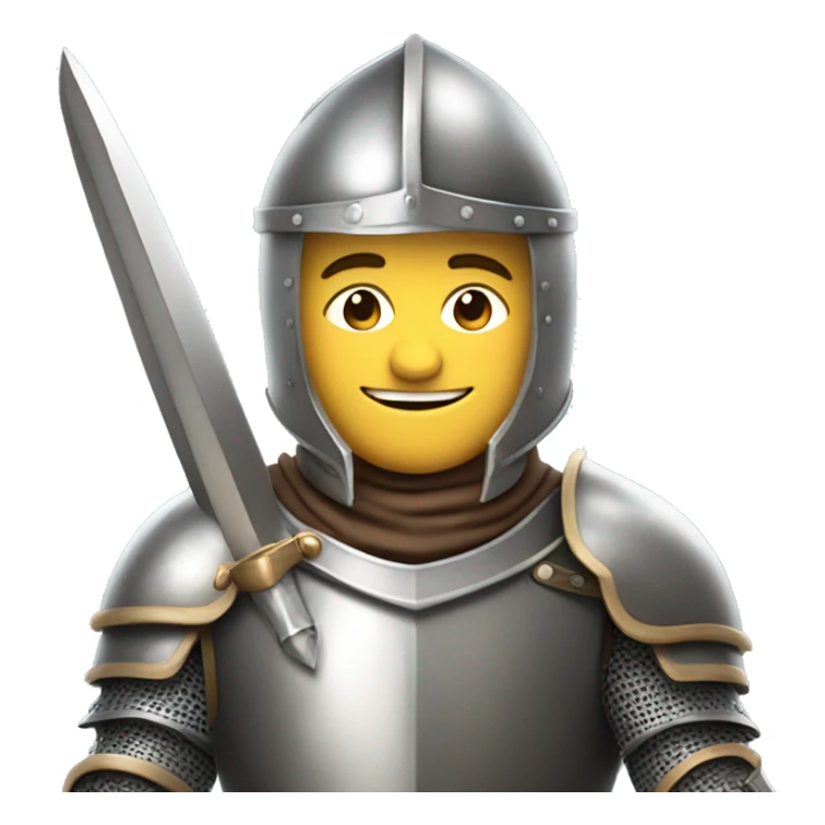a smiling knight with full armor, holding a sword, half body sticker