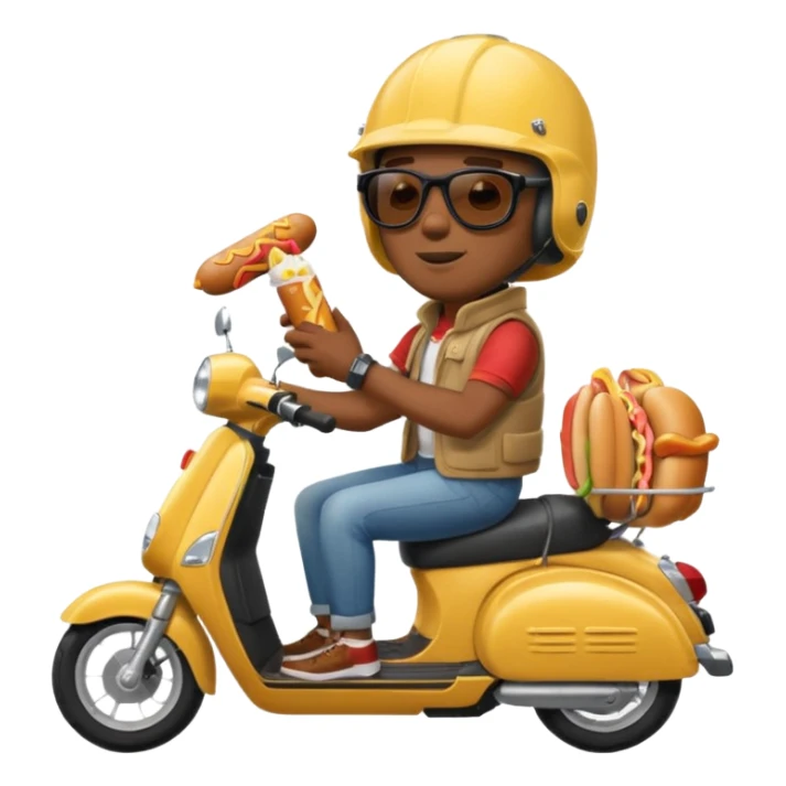 black man on a scooter eating hot dog  sticker