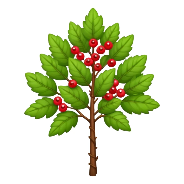 A tall shrub with layered leaves and a few small berries. sticker