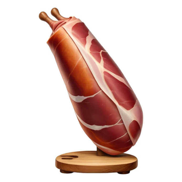 _cinematic-realistic-spanish-ham-leg,-depicted-as-a-massive,-cured-leg-of-jamón-serrano-(ham)-with-a-deep-reddish-brown-hue,-intricately-marbled-and-slightly-glossy-with-age,-elegantly-displayed-on-a-rustic-wooden-stand-and-bathed-in-warm sticker