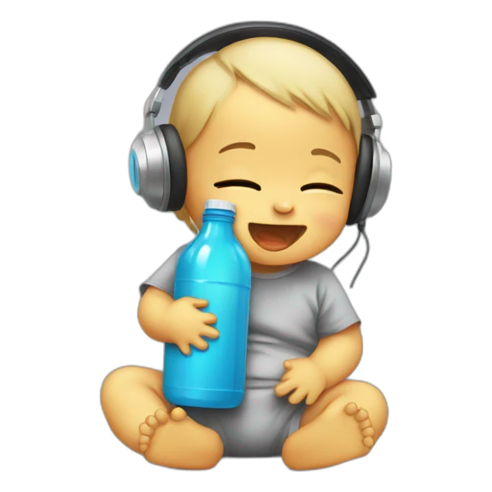 Baby crying with a steel bottle and headphones sticker