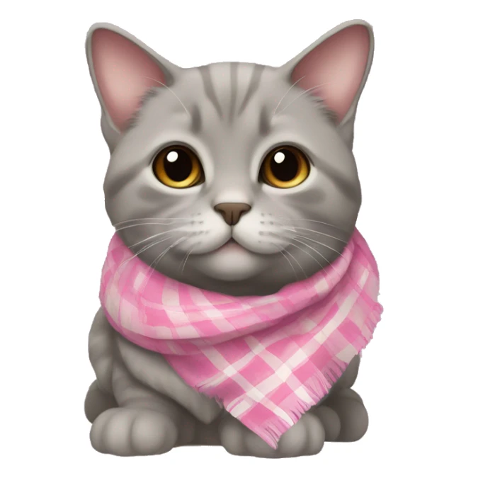 Gray Scottish lop-eared cat in a pink plaid scarf sticker