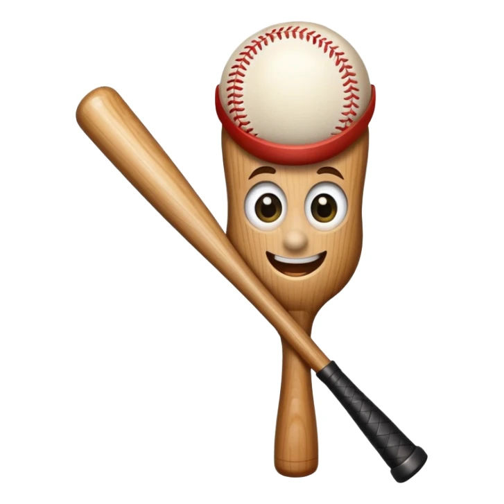 Baseball bat with large expressive eyes, a small button nose, and a wide grin sticker