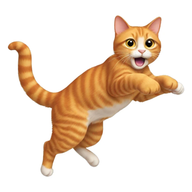 The ginger cat jumps to the right, tail up, paws forward. sticker