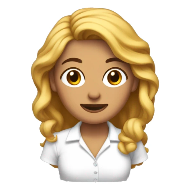 mujer trigeña con pelo cobrizo claro y corto. de cara redonda pero mandibula marcada. con camisa blanca sticker