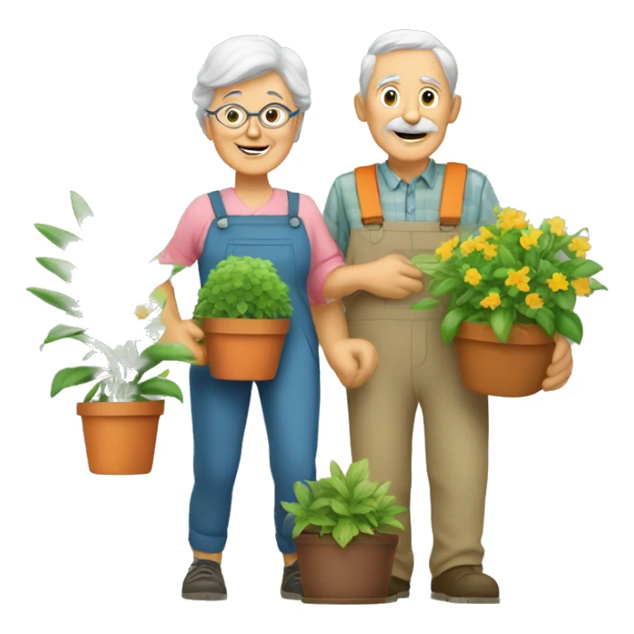 grandparents gardeners with plants sticker