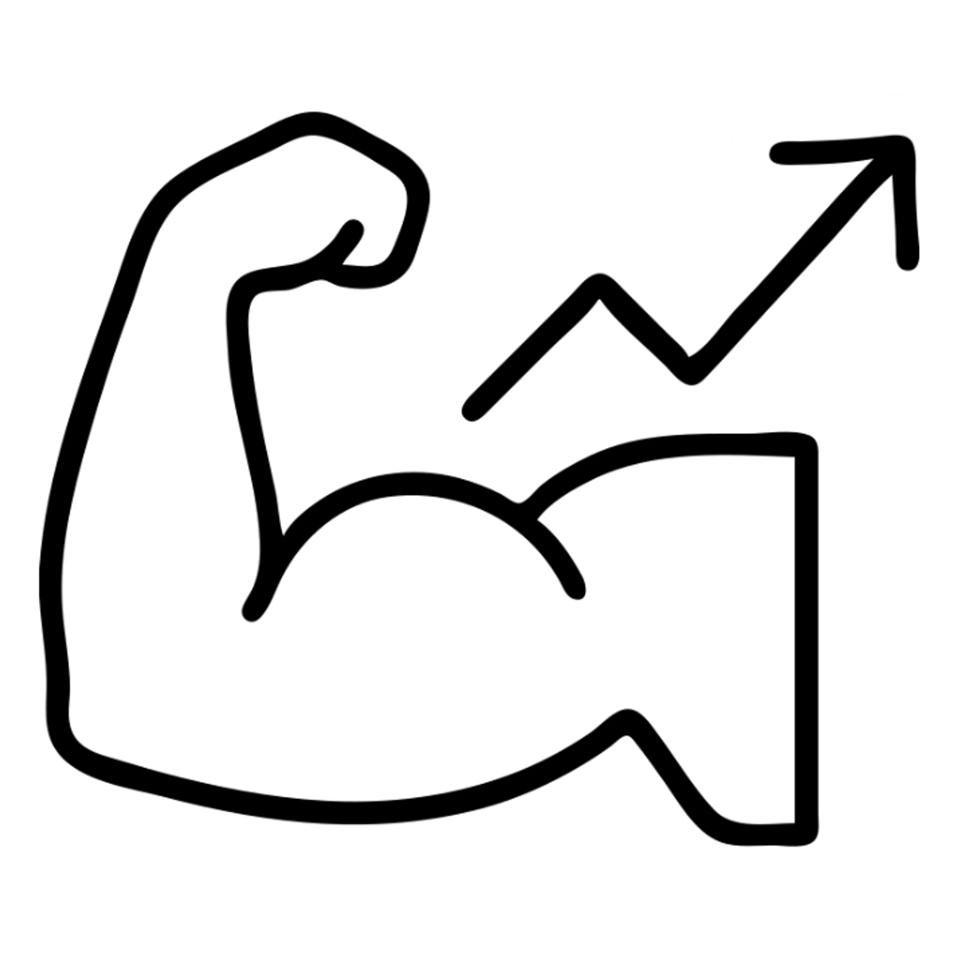 outlined icon of a strong arm with a rising arrow graph, representing getting stronger sticker