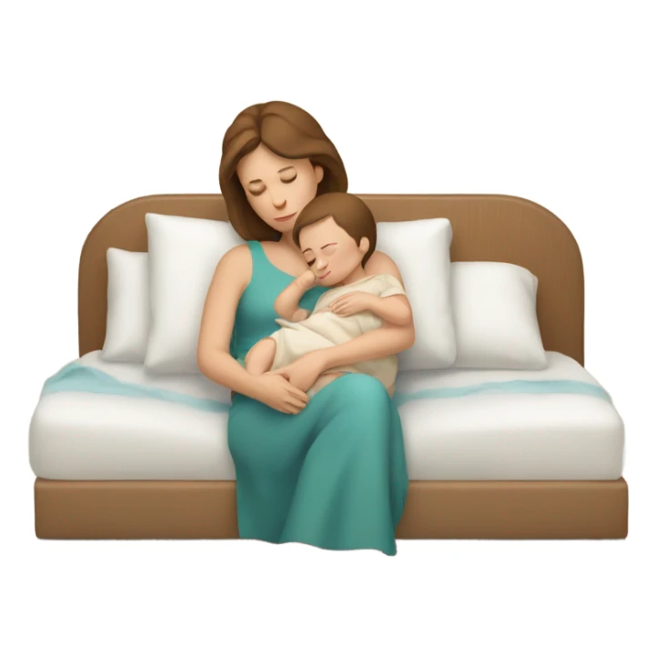  tired caucasian mother with brown hair holding sleeping baby sticker