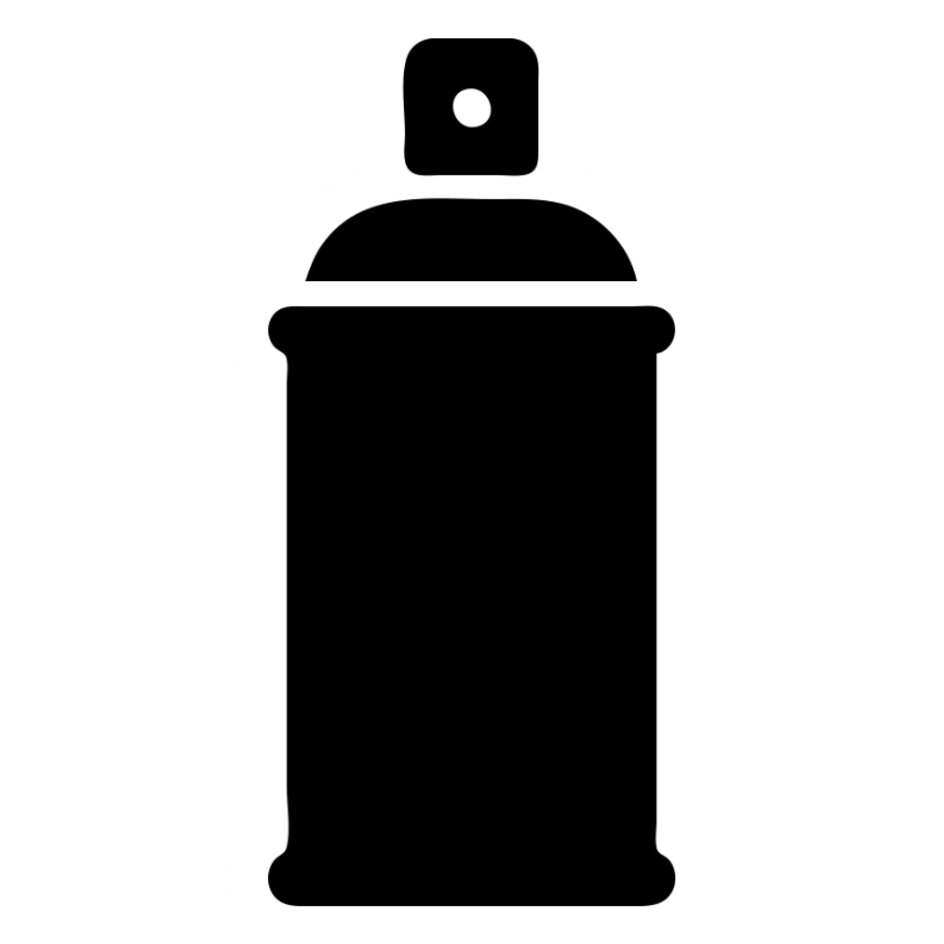 A graffiti spray can in a black filled icon style, with a cap. sticker