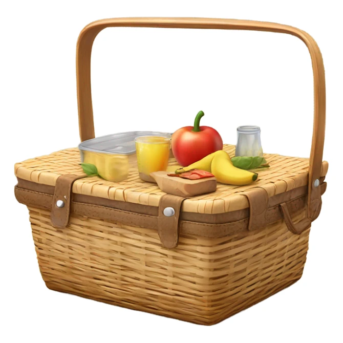 Realistic isolated plain picnic basket with one side of the lid up. sticker